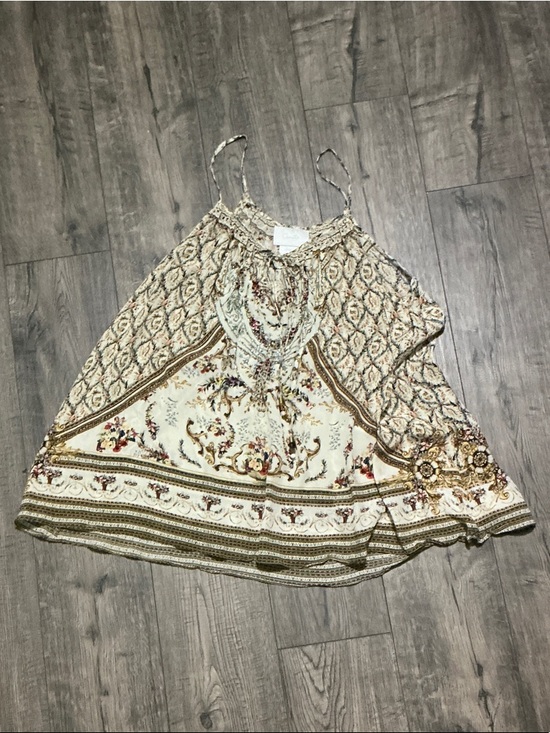Camilla Tops - Camilla Cream and Olive Paisley Print Silk Camisole